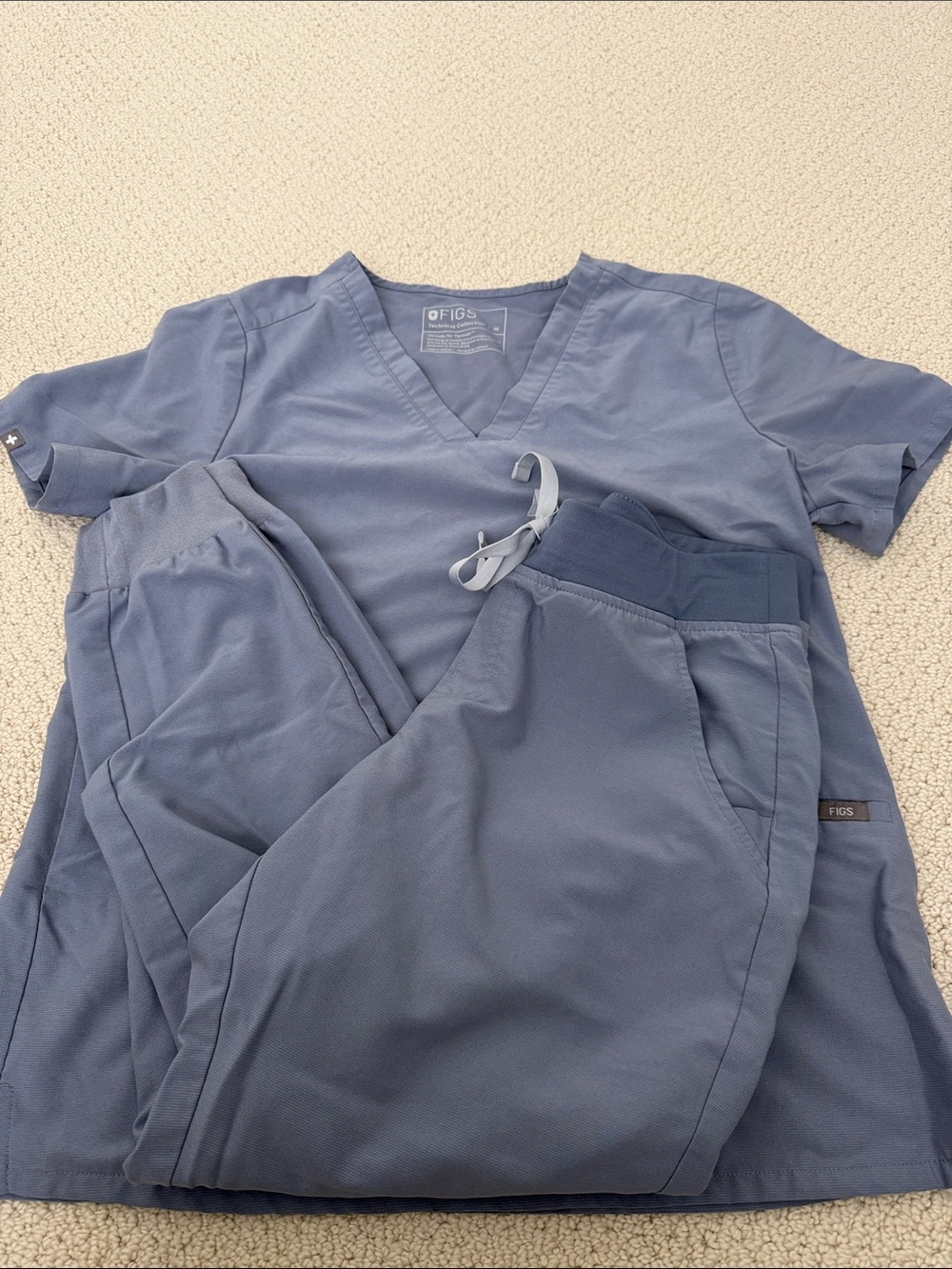 Figs Light Slate-Blue V-Neck Scrub Top with Drawstring Jogger Pants